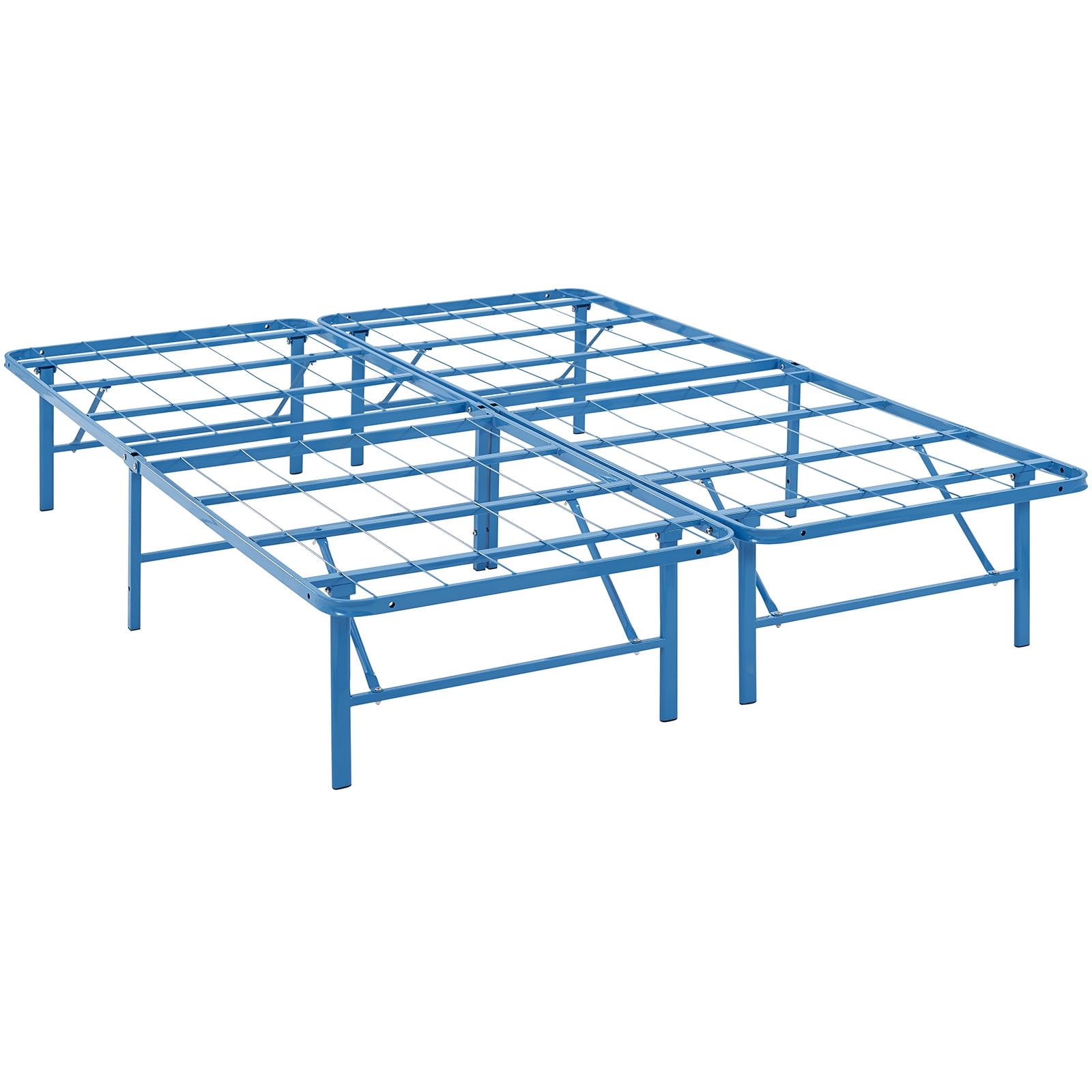 Modern Contemporary Urban Design Bedroom Queen Size Platform Bed Frame, Blue, Metal Steel