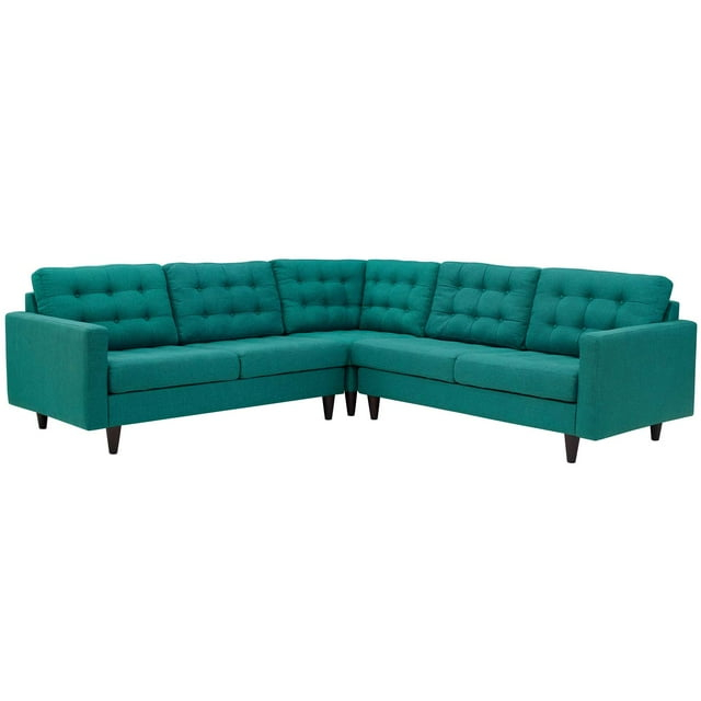 Modway Empress Upholstered Fabric Corner Sectional Sofa in Teal Blue