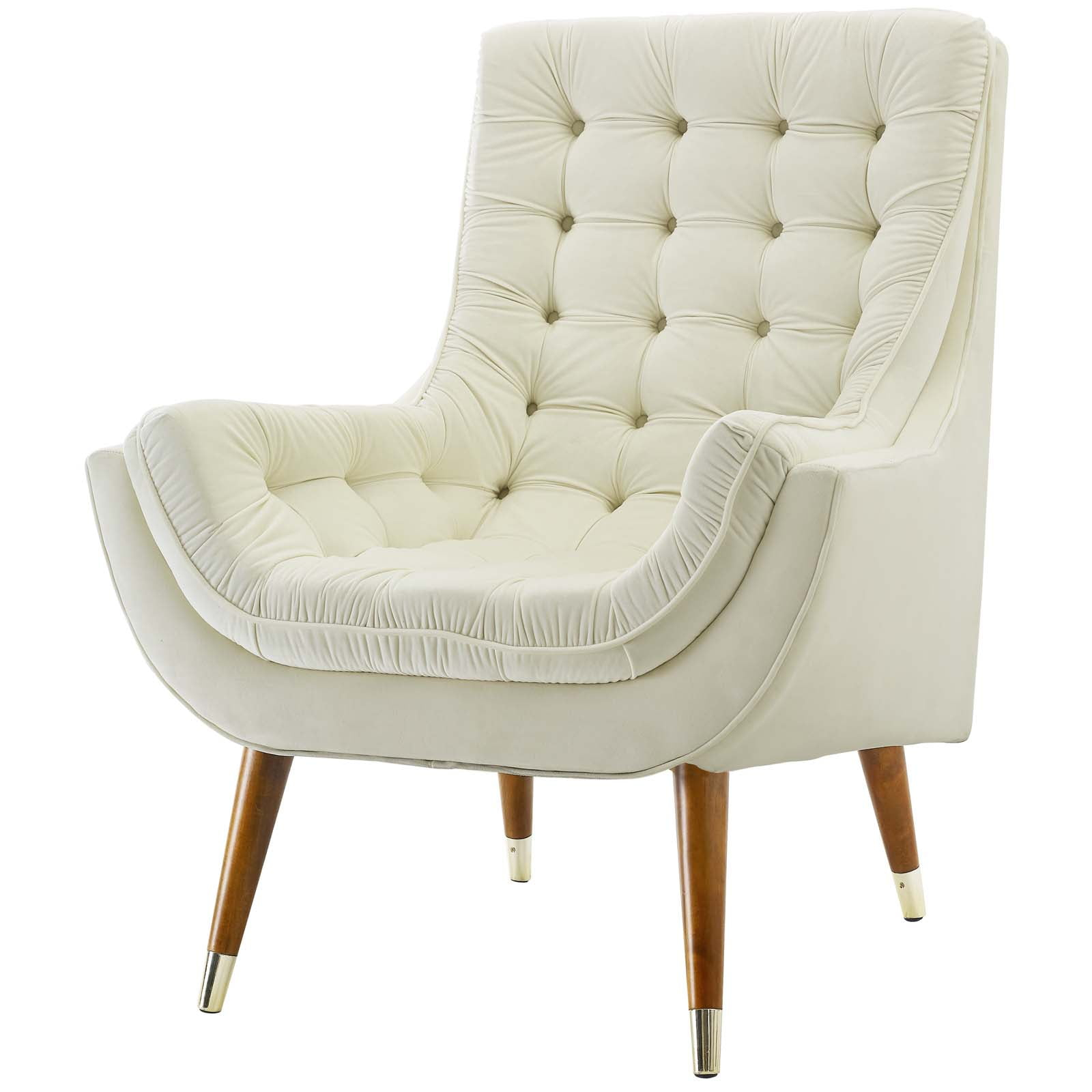 Modway Suggest Button Tufted Performance Velvet Lounge Chair in Ivory