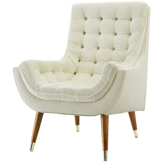Modway Suggest Button Tufted Performance Velvet Lounge Chair in Ivory