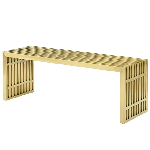 Modway Gridiron Large Stainless Steel Bench Gold