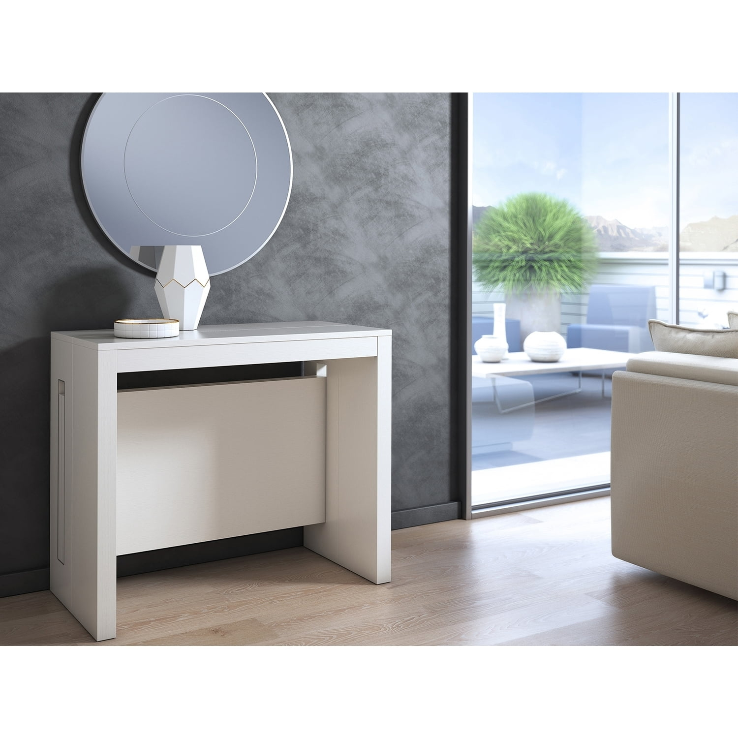 Modern Elasto Engineered Wood Italian Extendable Console Table in White