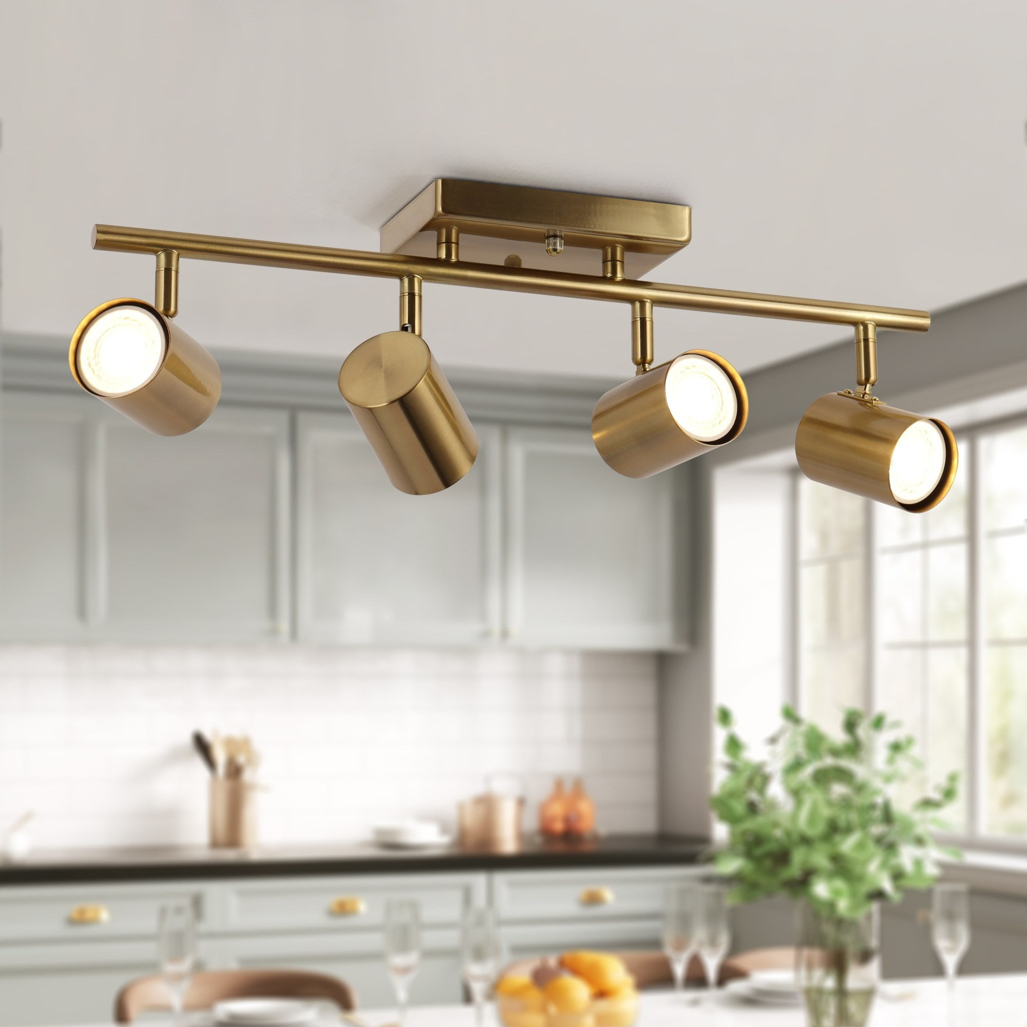 Modern Farmhouse 4-Light Adjustable Linear Ceiling Track Lighting Kit Flush Mount Ceiling Light Gold Brass Painted,Polished Brass,Gold,Copper