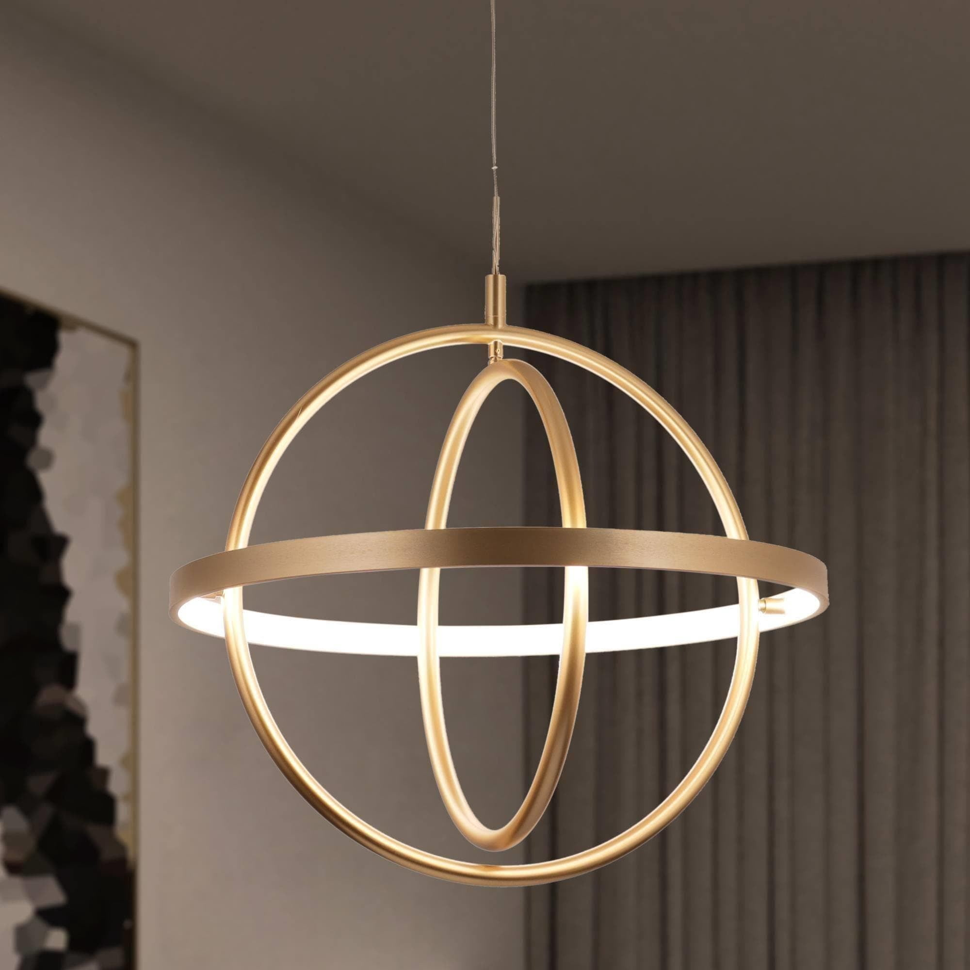 Modern Farmhouse LED Chandelier Black Gold Orb Pendant Light for Dining Room Gold Gold