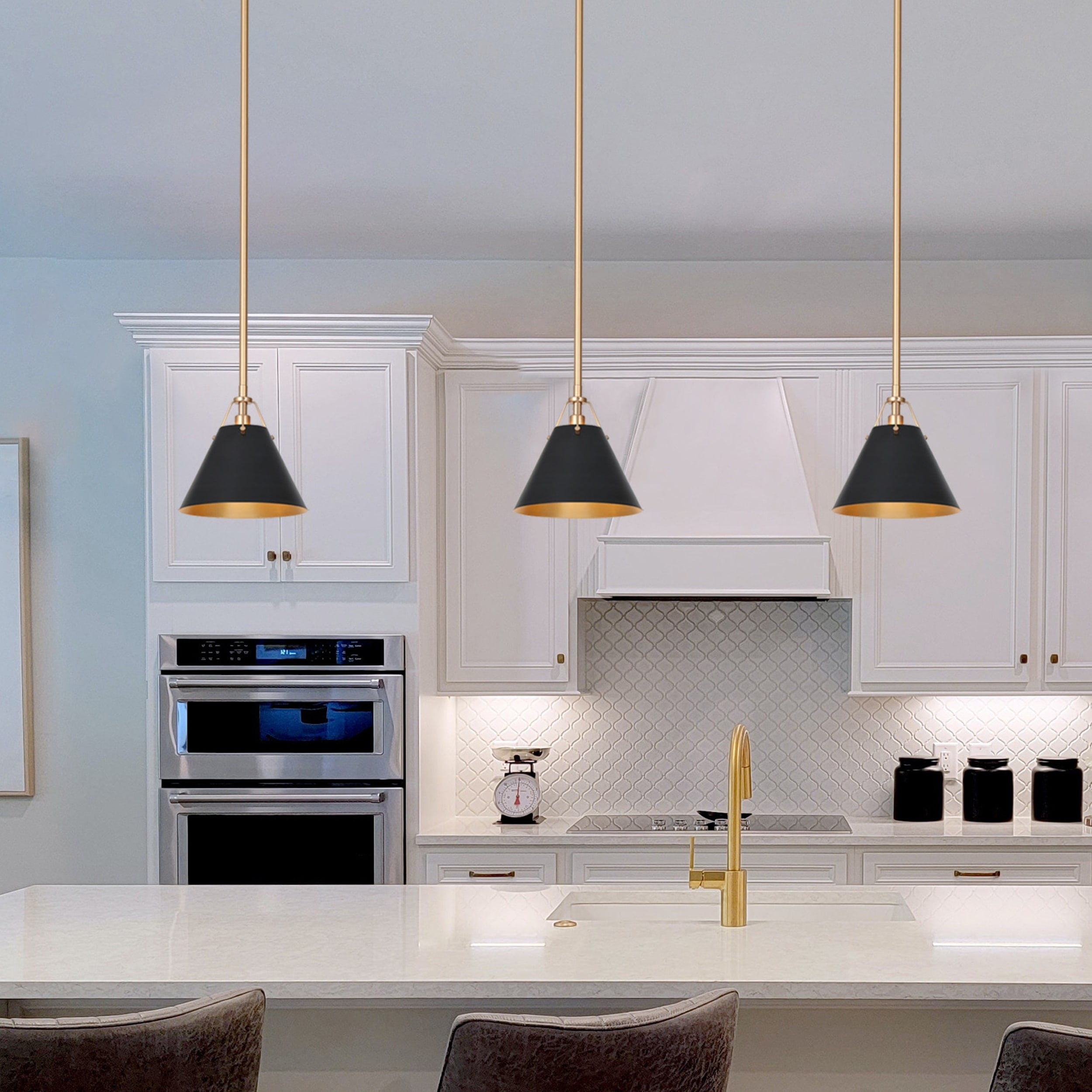 Modern Farmhouse Mini 1-light Black Kitchen Islands Pendant Lights with Metal Cone Shade - D 7.9" x H 67.9"