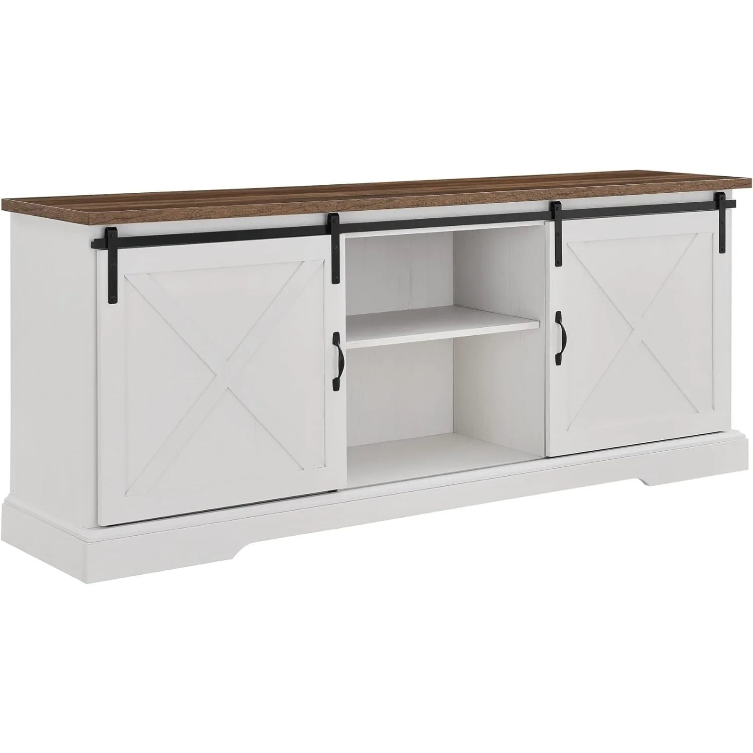 Walker Edison Sliding Barn Door 70" Farmhouse Wood TV Stand in White/Black