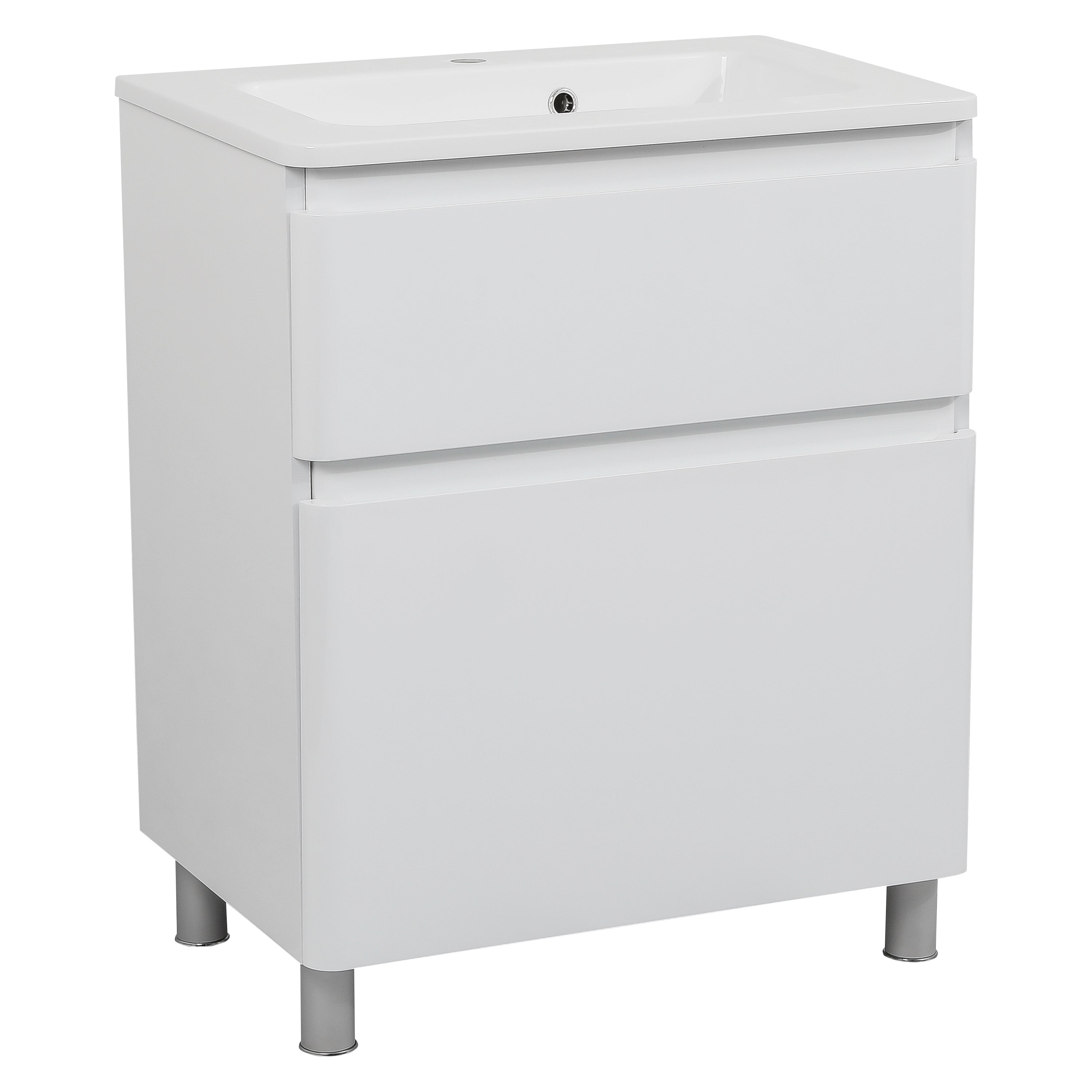 Modern Free Standing Bathroom Vanity with Washbasin | Comfort White High Gloss Collection | Non-Toxic Fire-Resistant MDF-32"-Omega Collection 32"