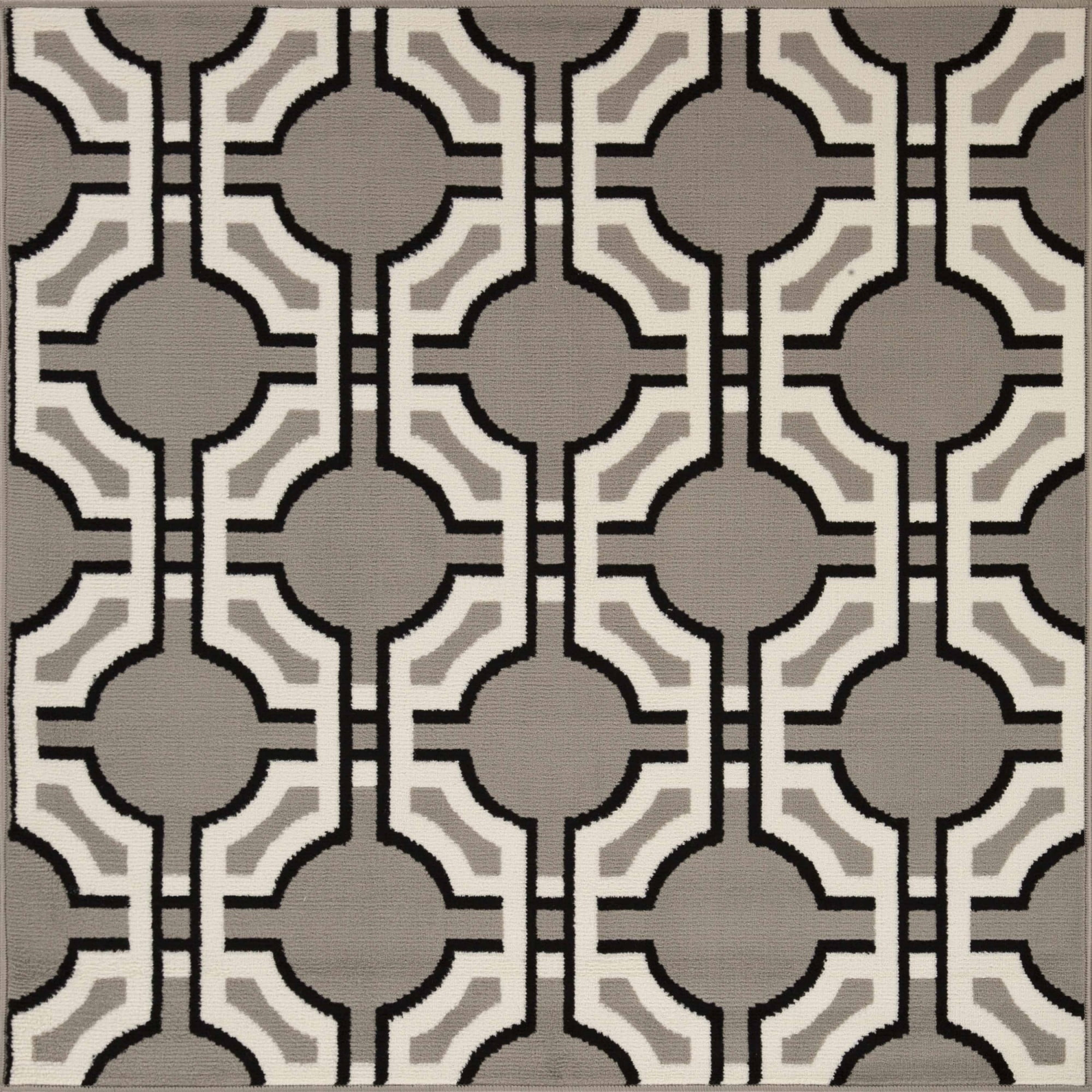 Modern Geometric Art-Deco Trellis Power-Loomed Indoor Area Rug, Gray, 5' x 5'