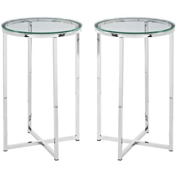 Modern Glam Metal-X-Leg End Table Set in Glass/Chrome (Set of 2)
