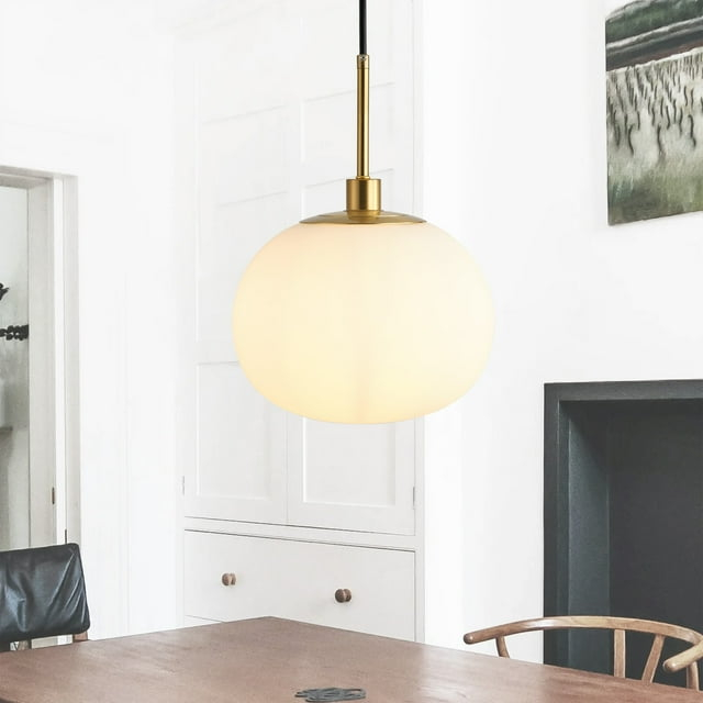 Modern Gold Kitchen Island Chandelier, Milky White Globe Shade Farmhouse Industrial Pendant Light Fixture