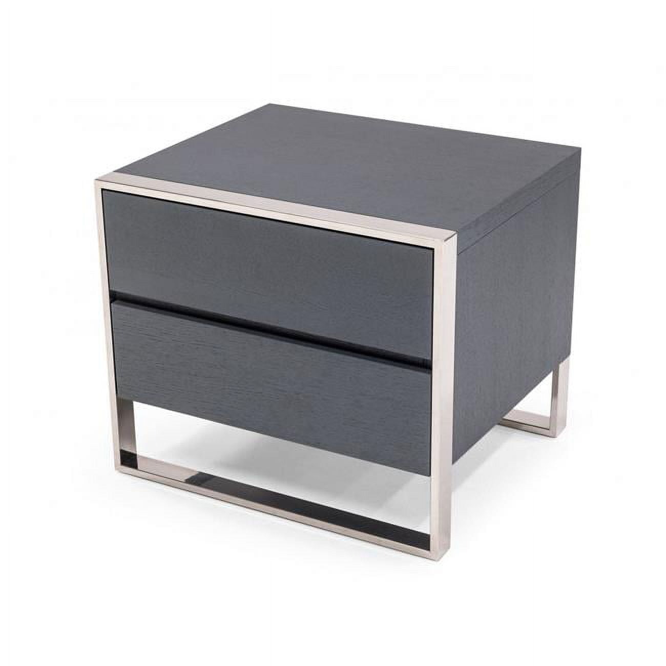 Modern Gray & Stainless Steel Nightstand with Two Drawers