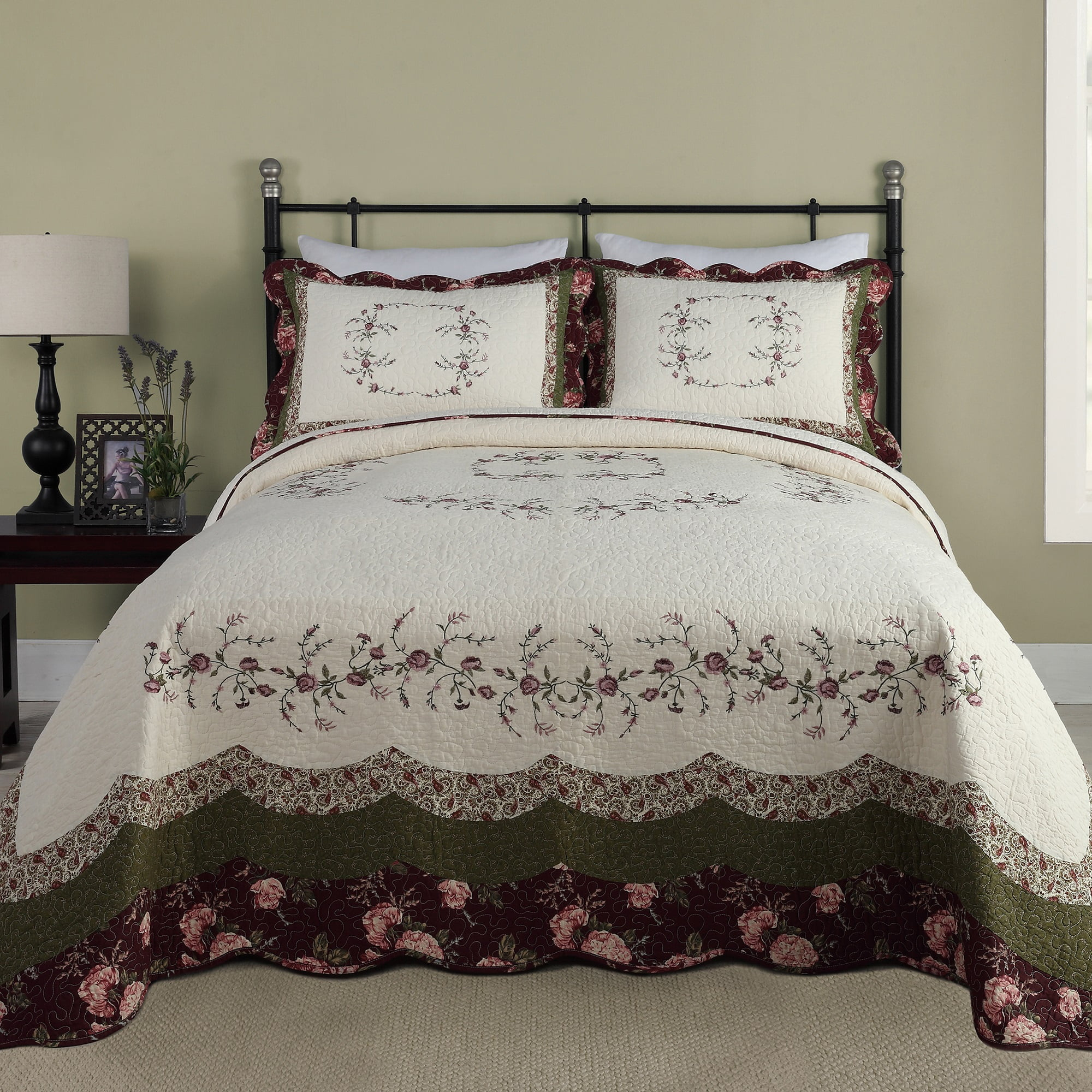 King Brooke Sham Ivory - Modern Heirloom: Embroidered Cotton Pillow Sham, Botanical Pattern, Machine Washable
