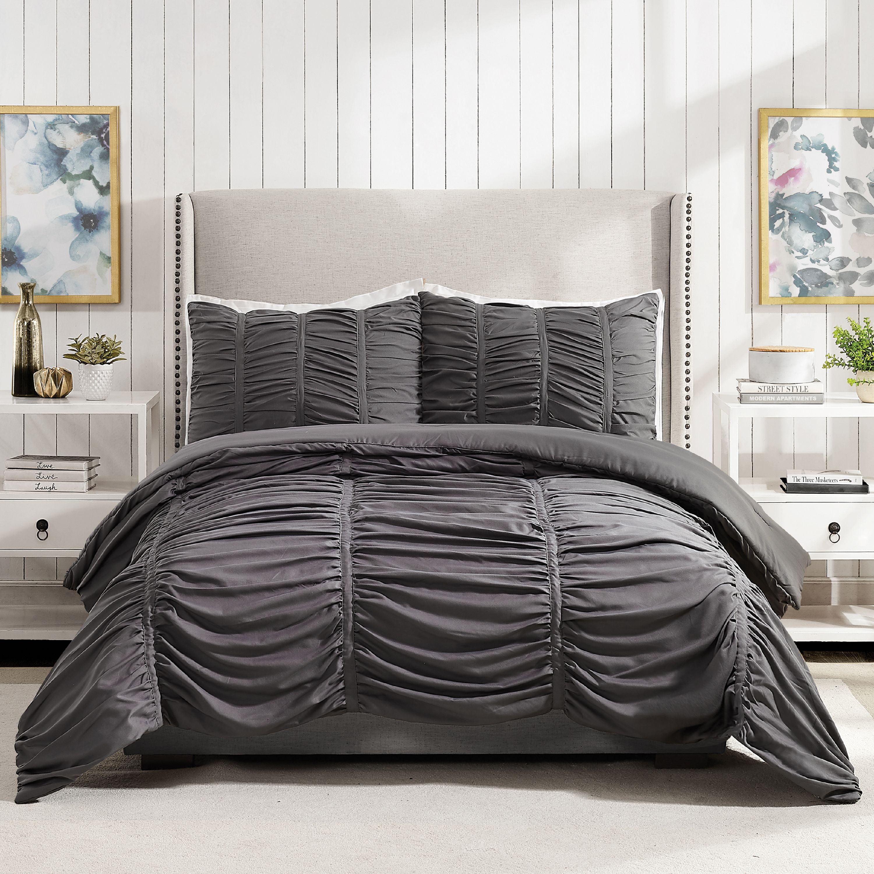 Modern Heirloom Emily Dark Gray 3-Piece Comforter Set, Full/Queen