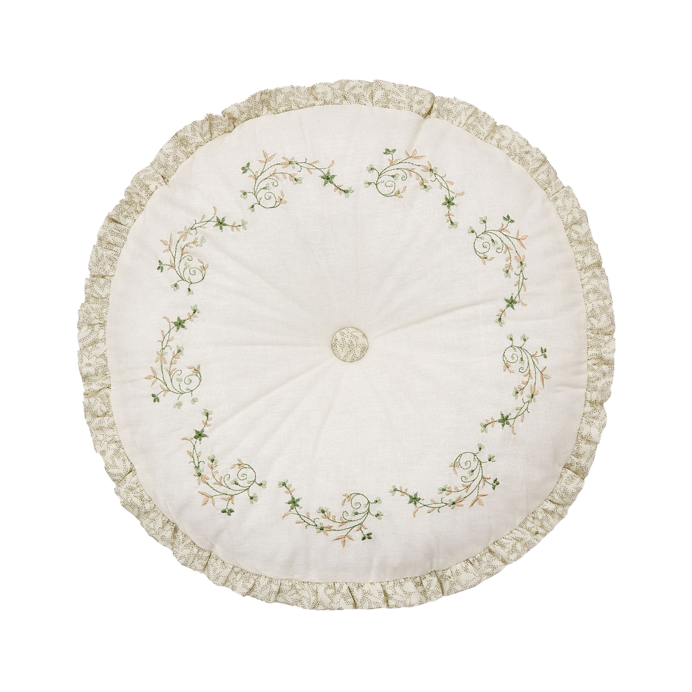 Modern Heirloom Harper Green Floral Embroidered Round Pillow
