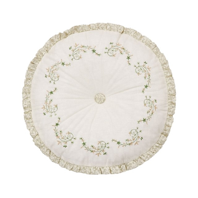 Modern Heirloom Harper Green Floral Embroidered Round Pillow