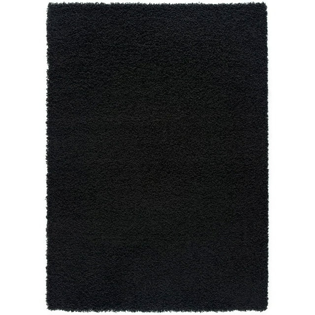 Modern Indoor Rectangular Carpet, Pad, Mat Alora Black Shag 5' x 7' Rug