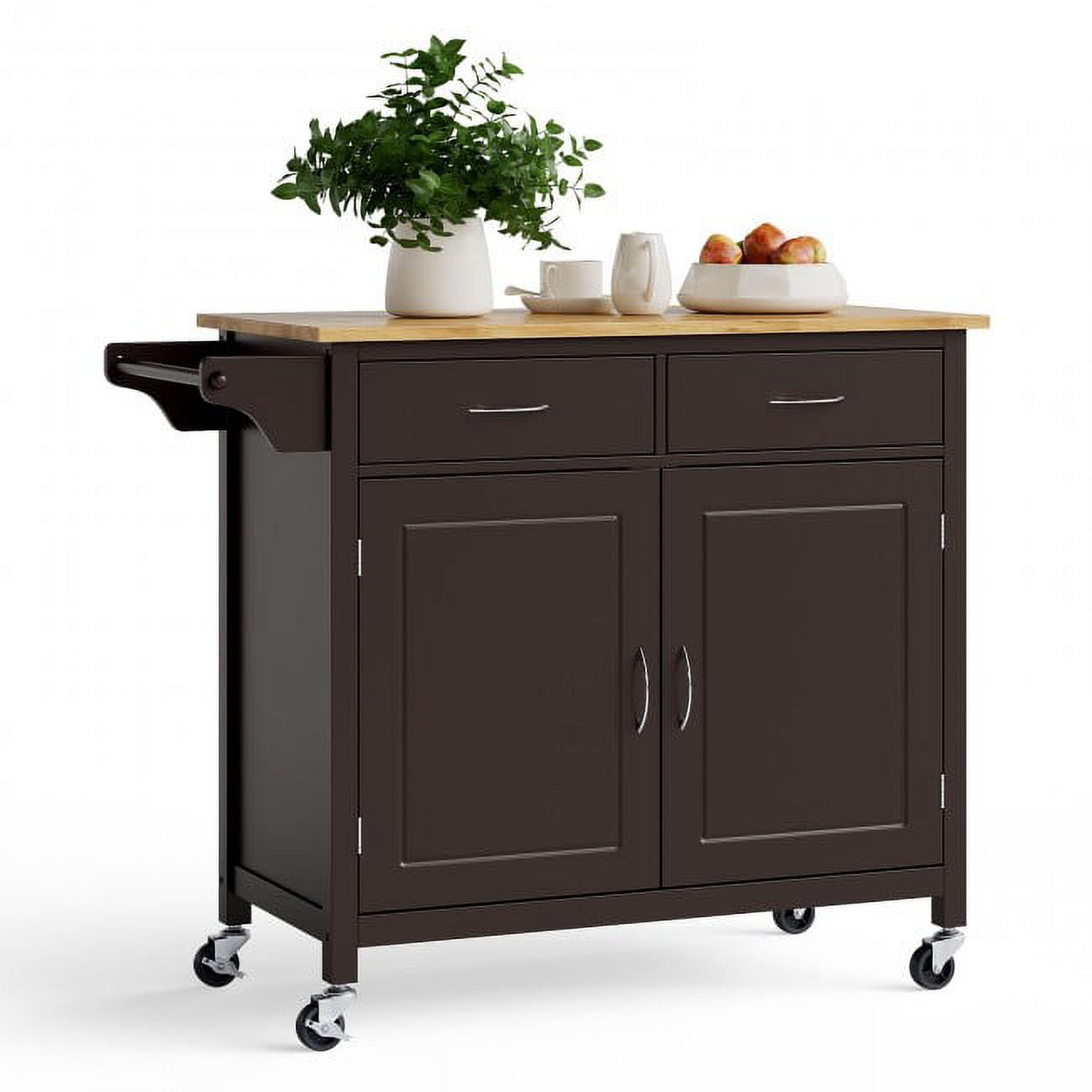 Costway Modern Rolling Kitchen Island Cart Wood Top Storage Trolley with Storage Drawers