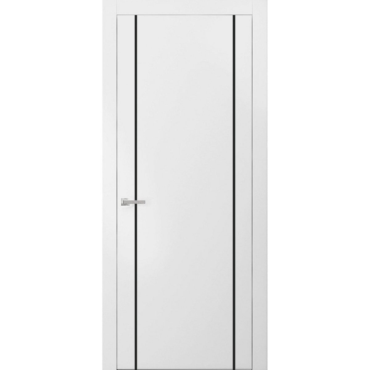 Modern Solid Interior Pre-Hung Door with Handle | Planum 0017 White Silk | Single Regural Panel Frame Trims | Bathroom Bedroom Sturdy Doors-32" x 80"