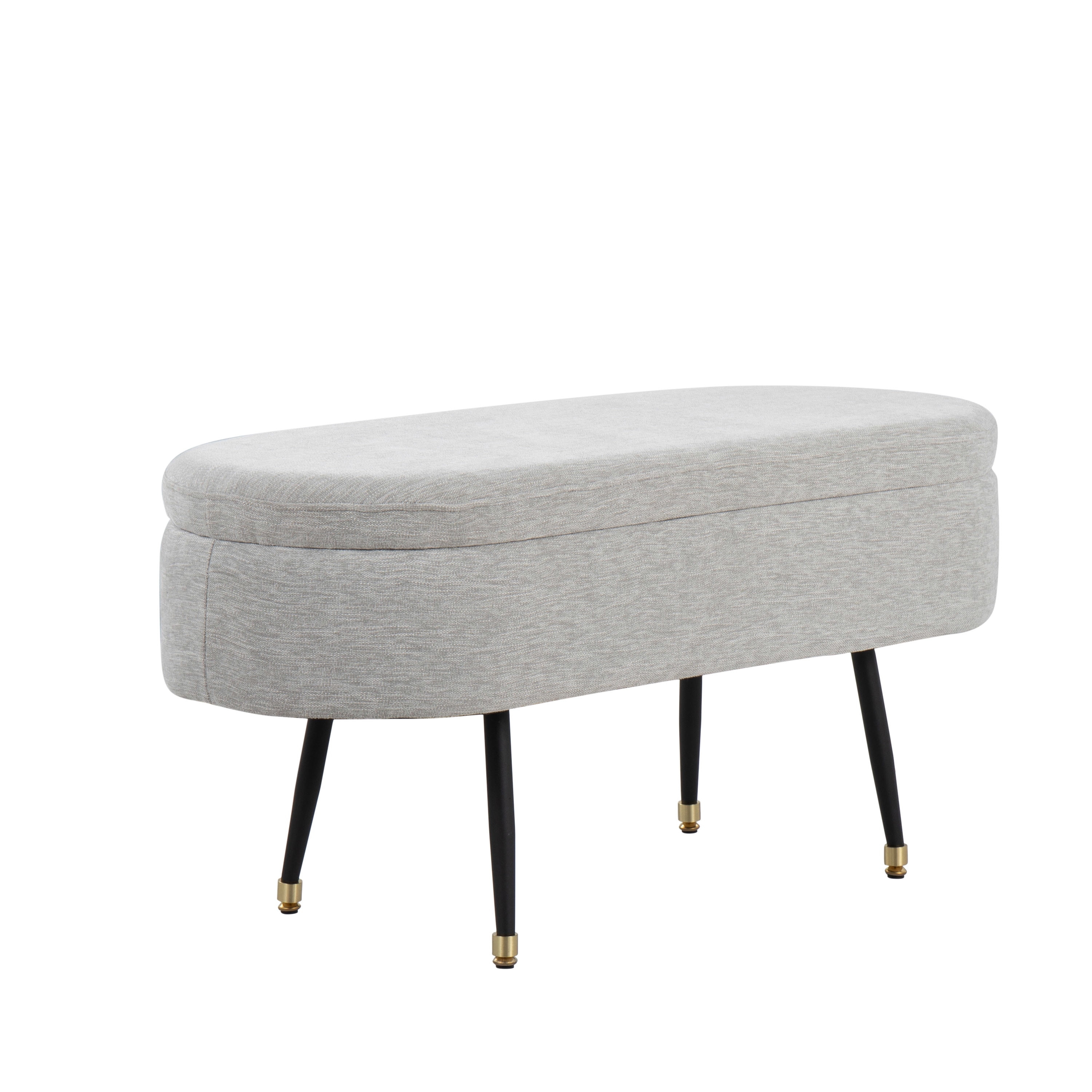 LumiSource Black Metal, Light Grey Fabric, Gold Accent Harvey Storage Bench