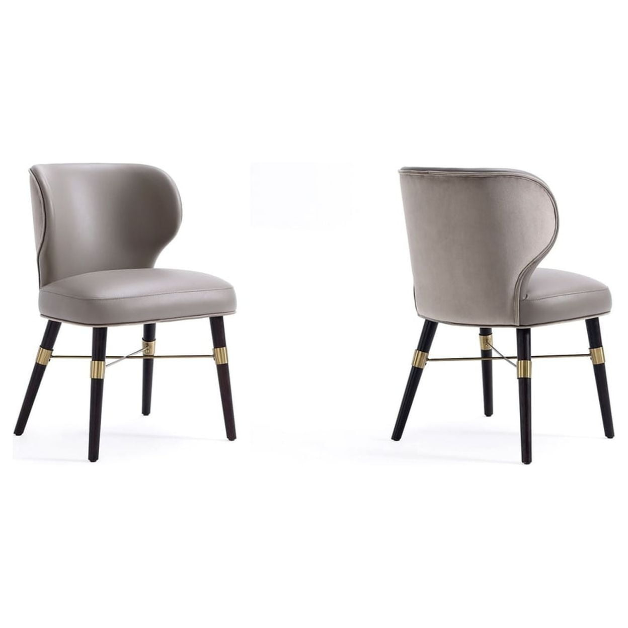 Modern Strine Dining Chair Upholstered in Velvet and Leatherette with Solid Wood Legs in Dark Taupe - Set of 2