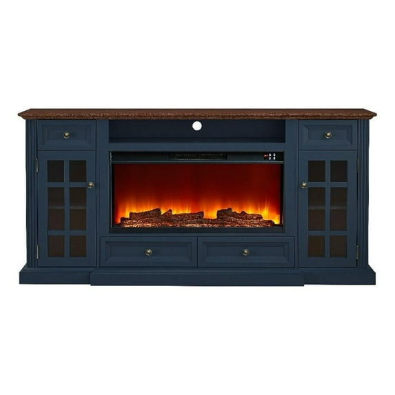 Modern TV Stand with Electric Fireplace - Fits TVs Up to 78 Inches - Navy