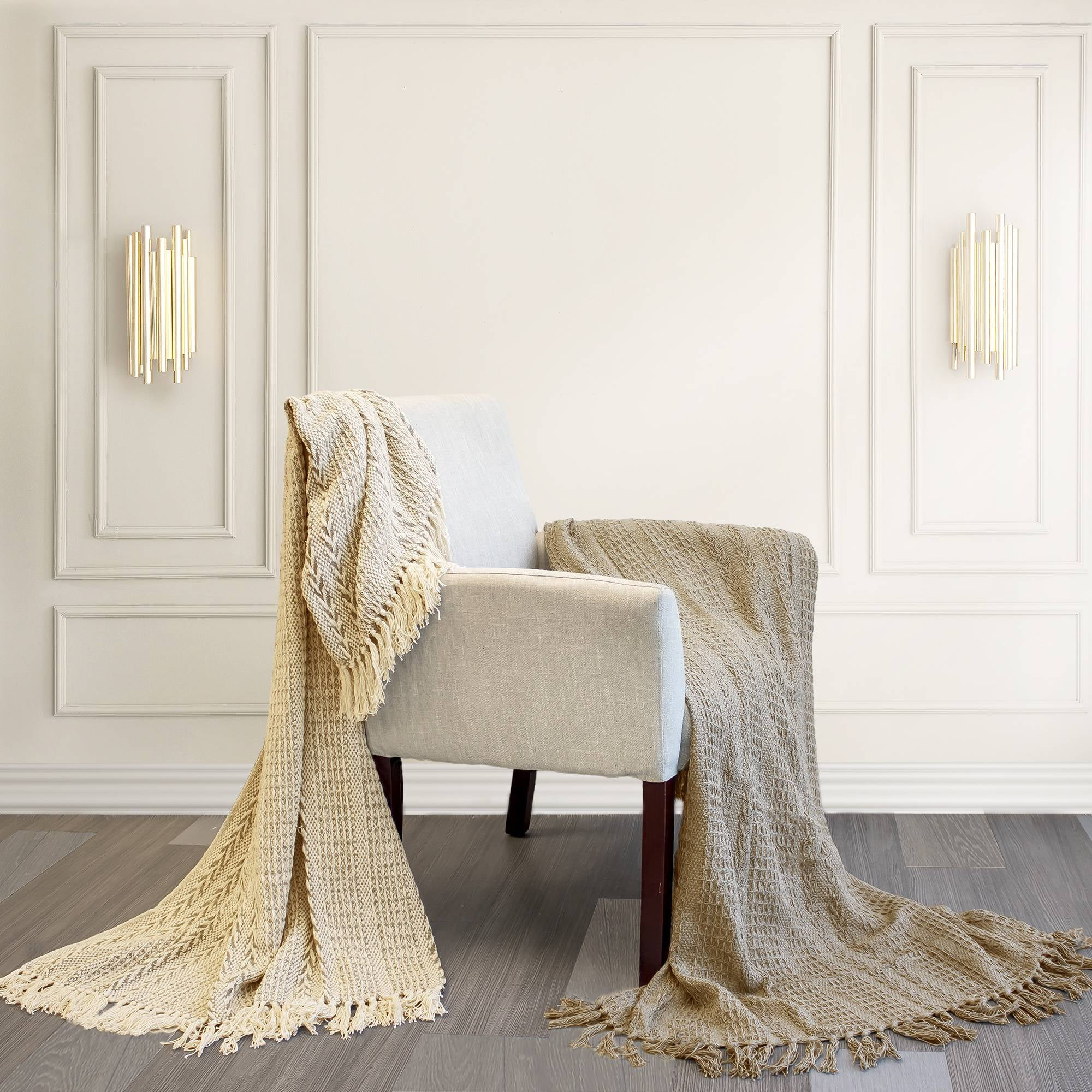 Modern Threads 2 Pack 100% Cotton Throw, 50 x 60, Batik, Beige