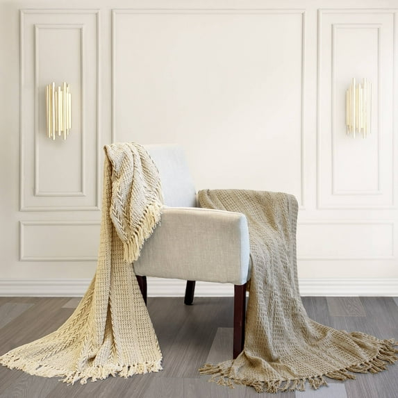 Modern Threads 2 Pack 100% Cotton Throw, 50 x 60, Batik, Beige