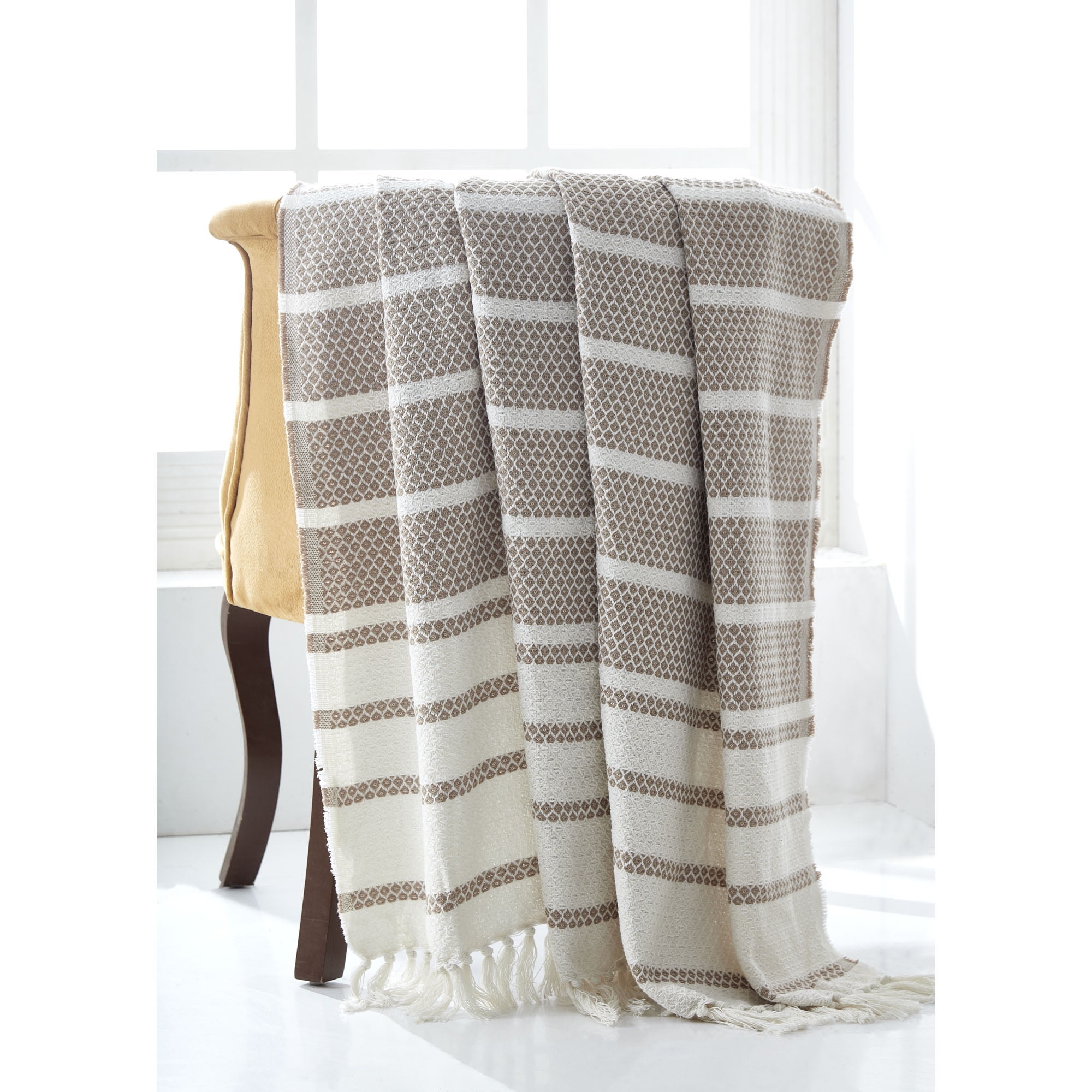 Modern Threads 100% Recycled Cotton, 60 x 70, Hilo, Throw Blanket, Khaki