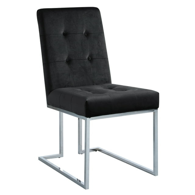Modern Velvet Fabric Dining Chair in Black/Silver (Set of 2)