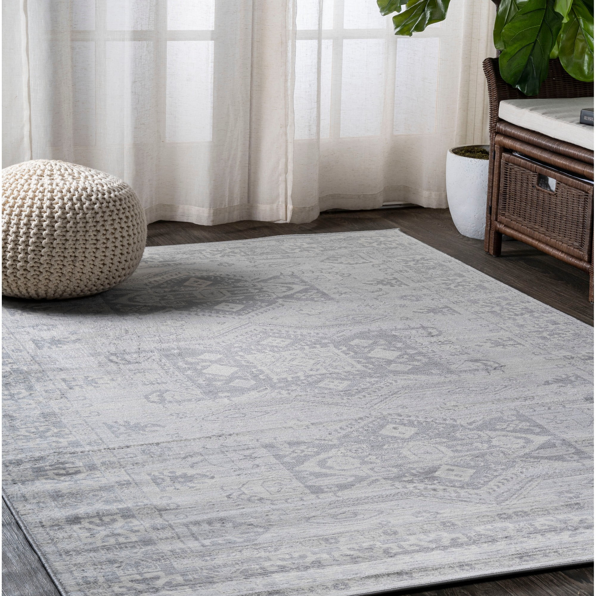 JONATHAN Y MDP108B-8 Modern Persian Vintage Medallion Light Grey 8 ft. x 10 ft. Area Rug, Country Floral, Pet Friendly, Stain Resistant, Easy to Clean, for Living Room; Kitchen, Bedroom