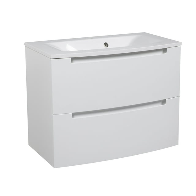 Modern Wall-Mount Bathroom Vanity with Washbasin | Delux White HighGloss Collection | Non-Toxic Fire-Resistant MDF-24+12R-Simple Collection 32"