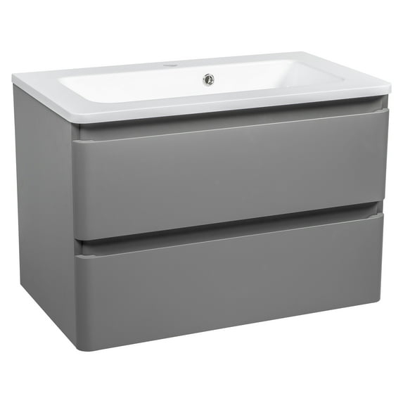 Modern Wall-Mounted Bathroom Vanity with Washbasin | Comfort Gray Matte Collection | Non-Toxic Fire-Resistant MDF-80" (40+40)-Diamond Collection 24"