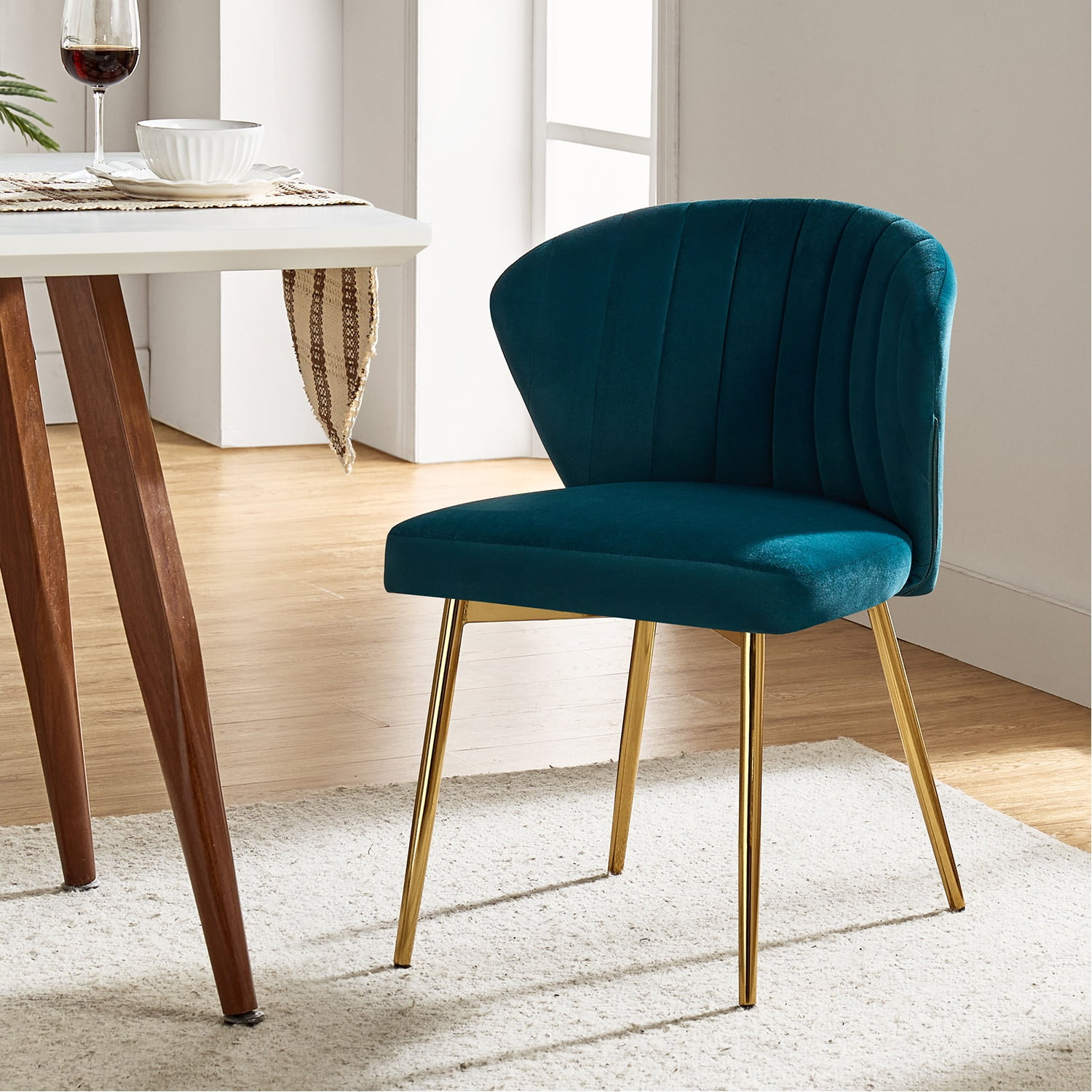 Modern Velvet Accent Chair Upholstered Small Vanity Chair Bedroom Living Room Teal
