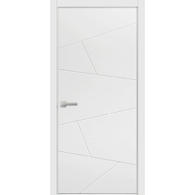 Modern Wood Interior Pre-Hung Door with Hardware | Planum 0990 White Silk | Single Panel Frame Trims | Bathroom Bedroom Sturdy Doors-42" x 80"