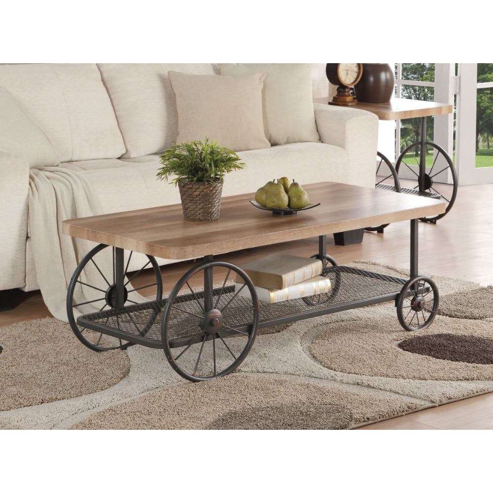 Modish Coffee Table Oak and Antique Gray - Saltoro Sherpi