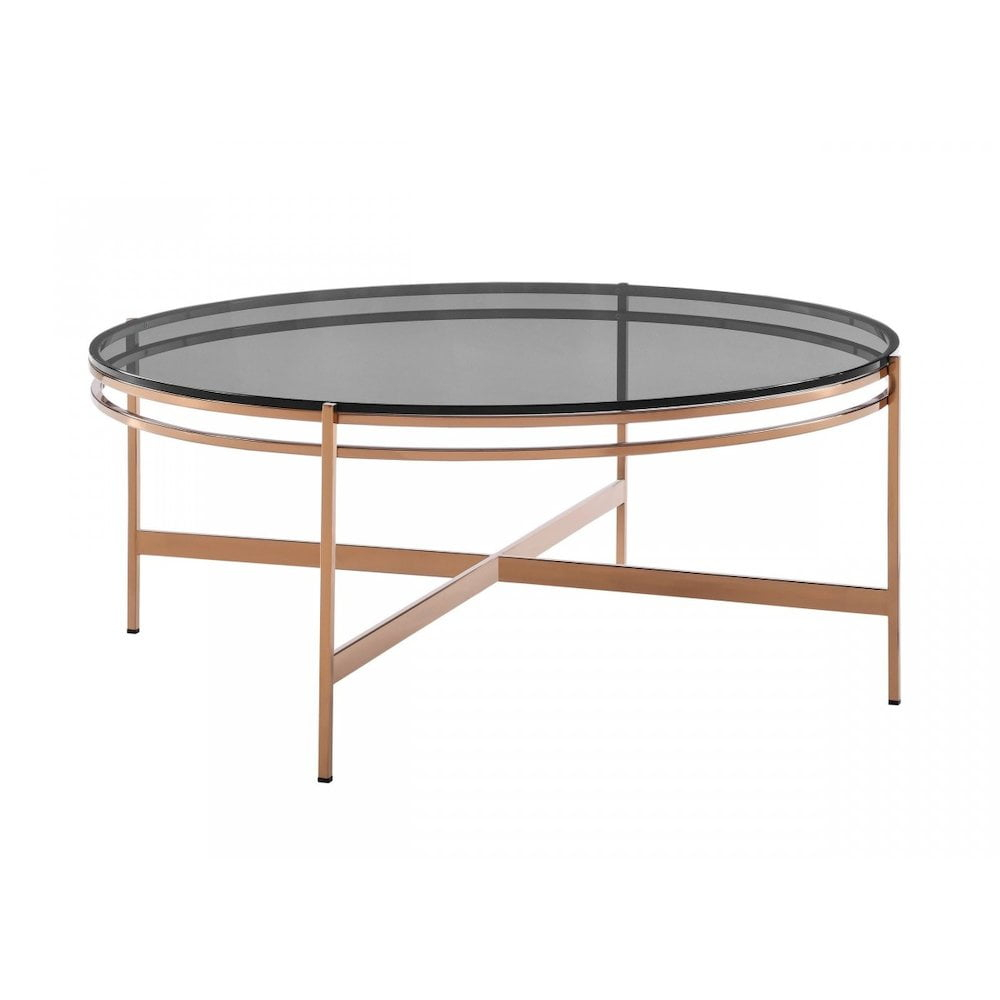 Modrest Bradford Modern Tempered Glass Coffee Table in Rose Gold/Clear
