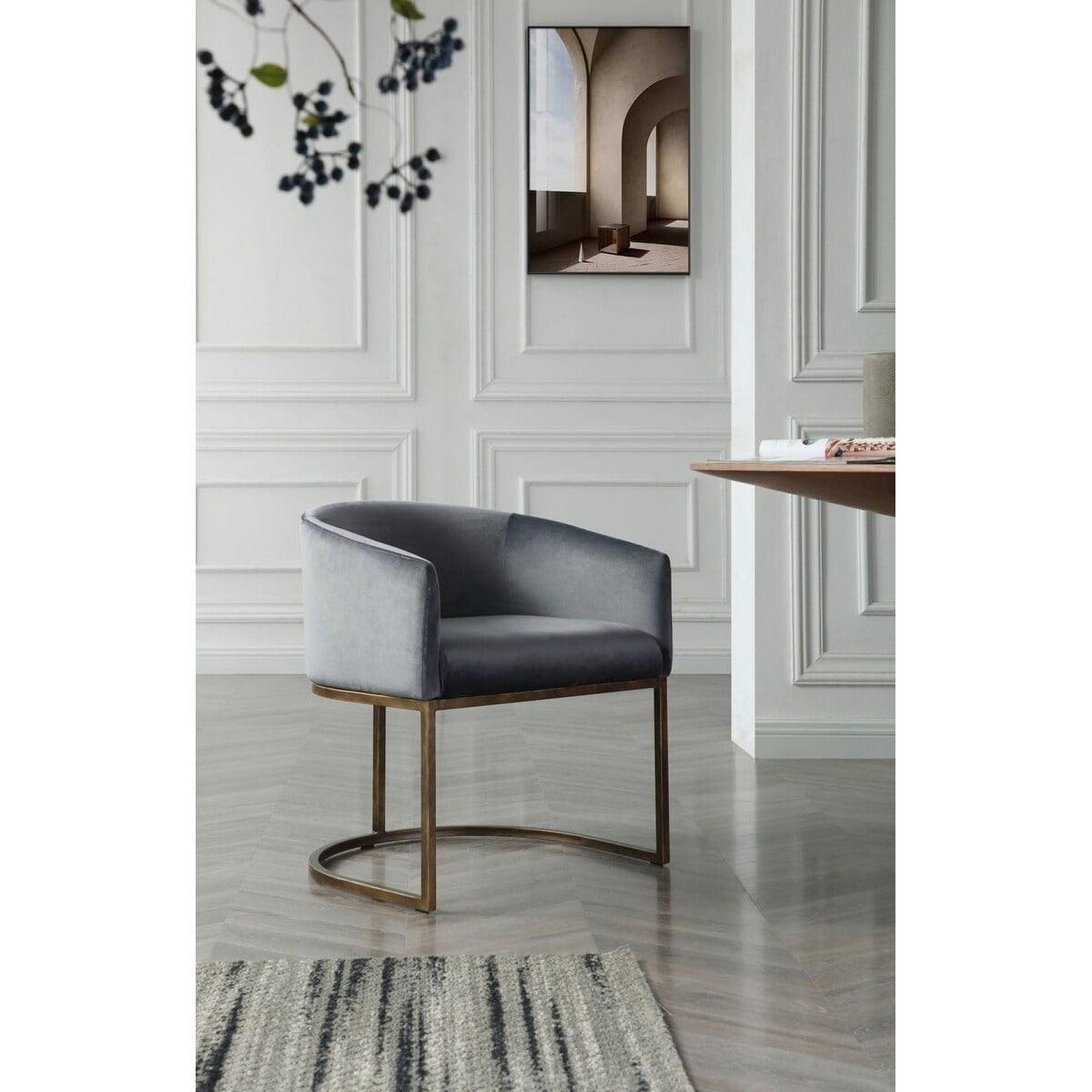 Modrest Elisa Modern Grey Velvet & Brass Dining Chair