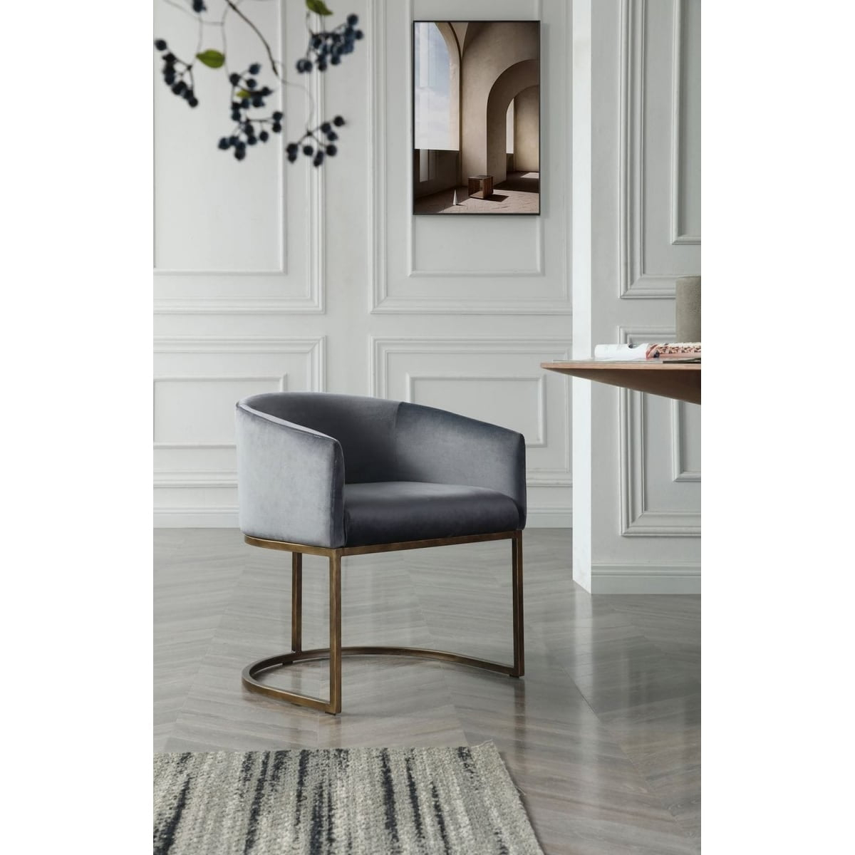 Modrest Elisa Modern Grey Velvet & Brass Dining Chair