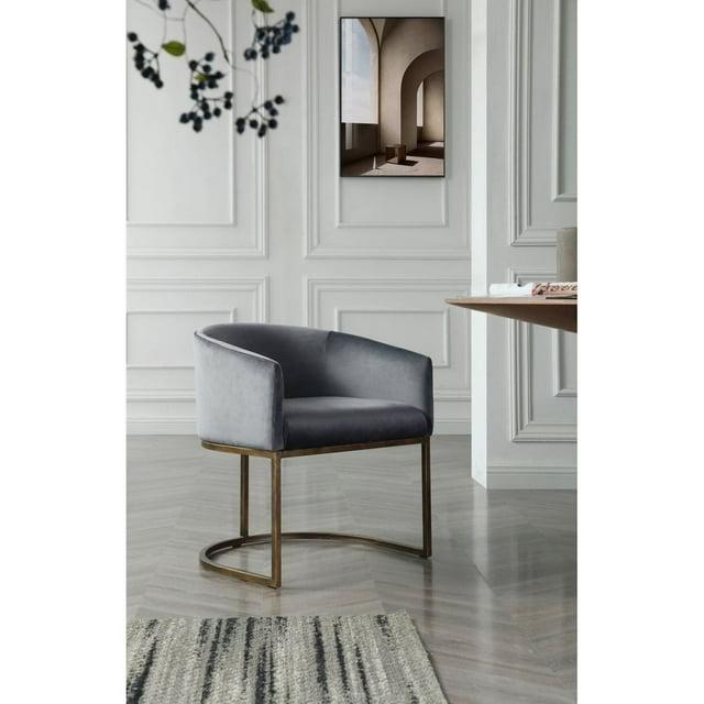 Modrest Elisa Modern Grey Velvet & Brass Dining Chair