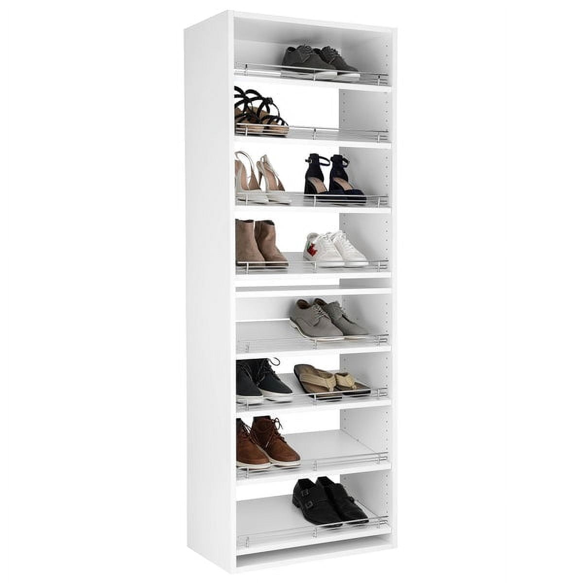Modular Closets 8 Tiered White Slanted Shoe Shelf Closet Organizer Unit, 19.5"