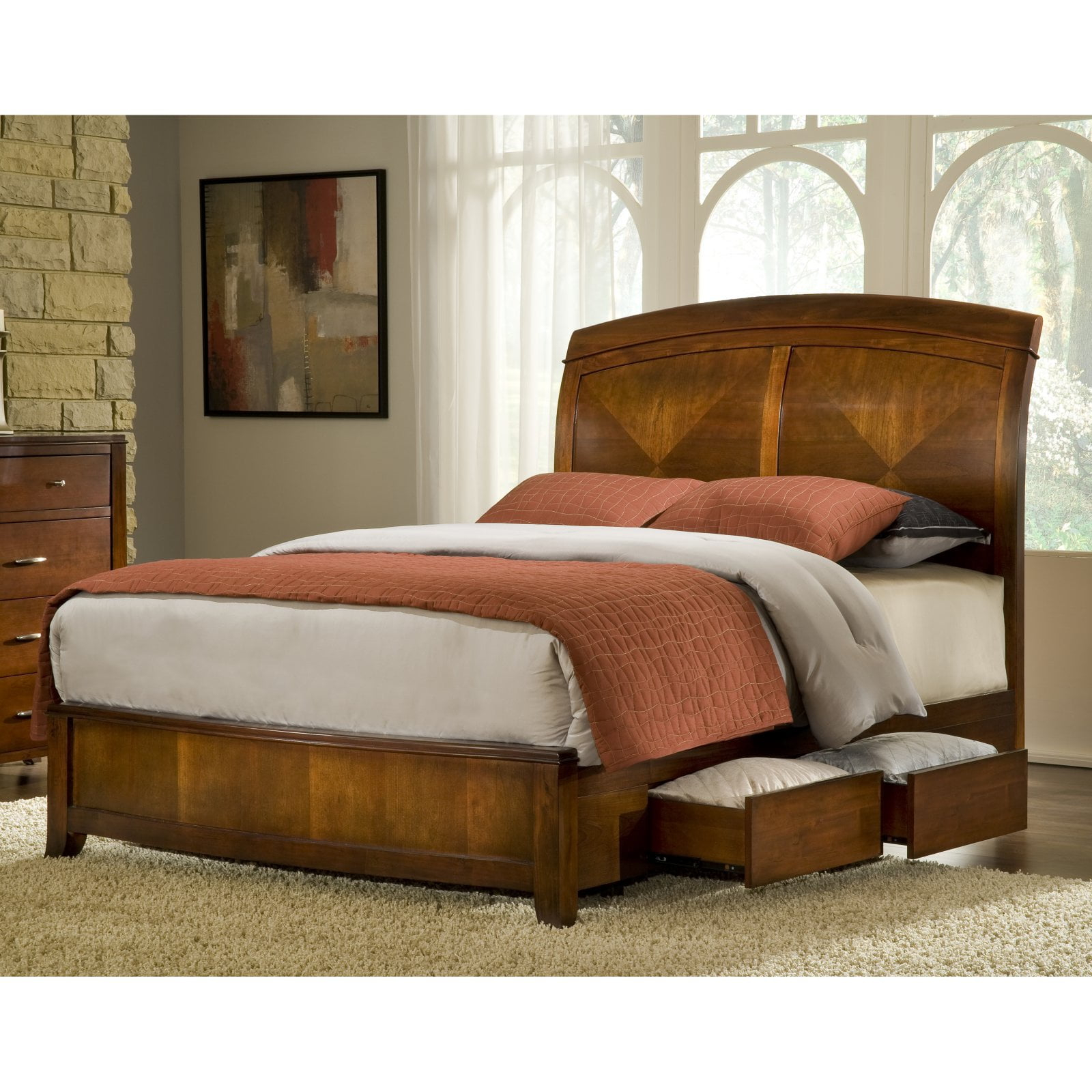 Modus Furniture Brighton Wood Sleigh Bed in Cinnamon