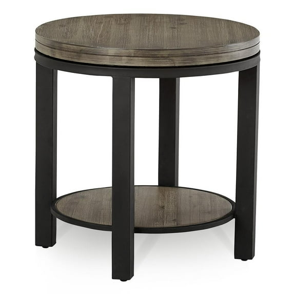 Modus Furniture Canyon Solid Wood and Metal Round End Table in Washed Grey