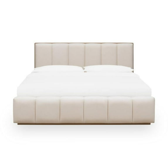 Modus Furniture Gardenia Wood Frame Upholstered Platform Bed in Cotton and Chai