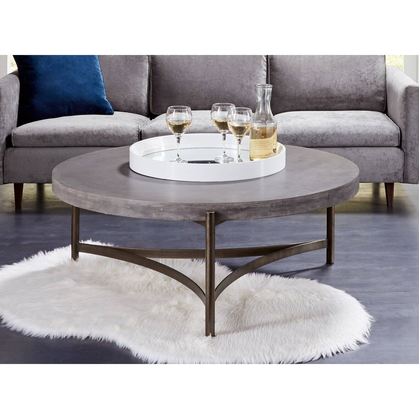 Modus Furniture Lyon Round Natural Concrete and Metal Coffee Table