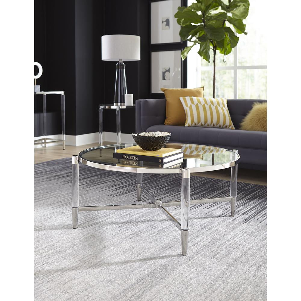 Modus Mariyln Round Glass Top Coffee Table in Silver
