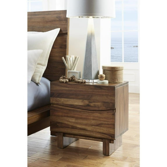 Modus Ocean 2 Drawer Solid Wood Nightstand in Natural Sengon