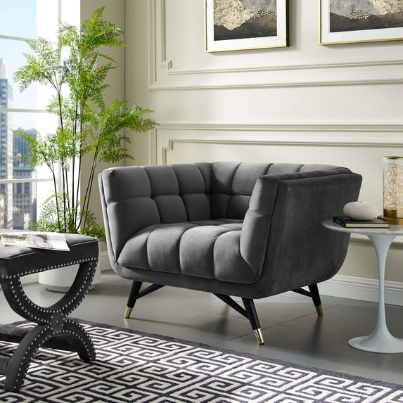Modway Adept Performance Velvet Armchair in Gray