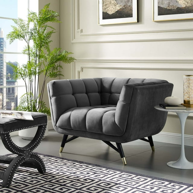 Modway Adept Performance Velvet Armchair in Gray