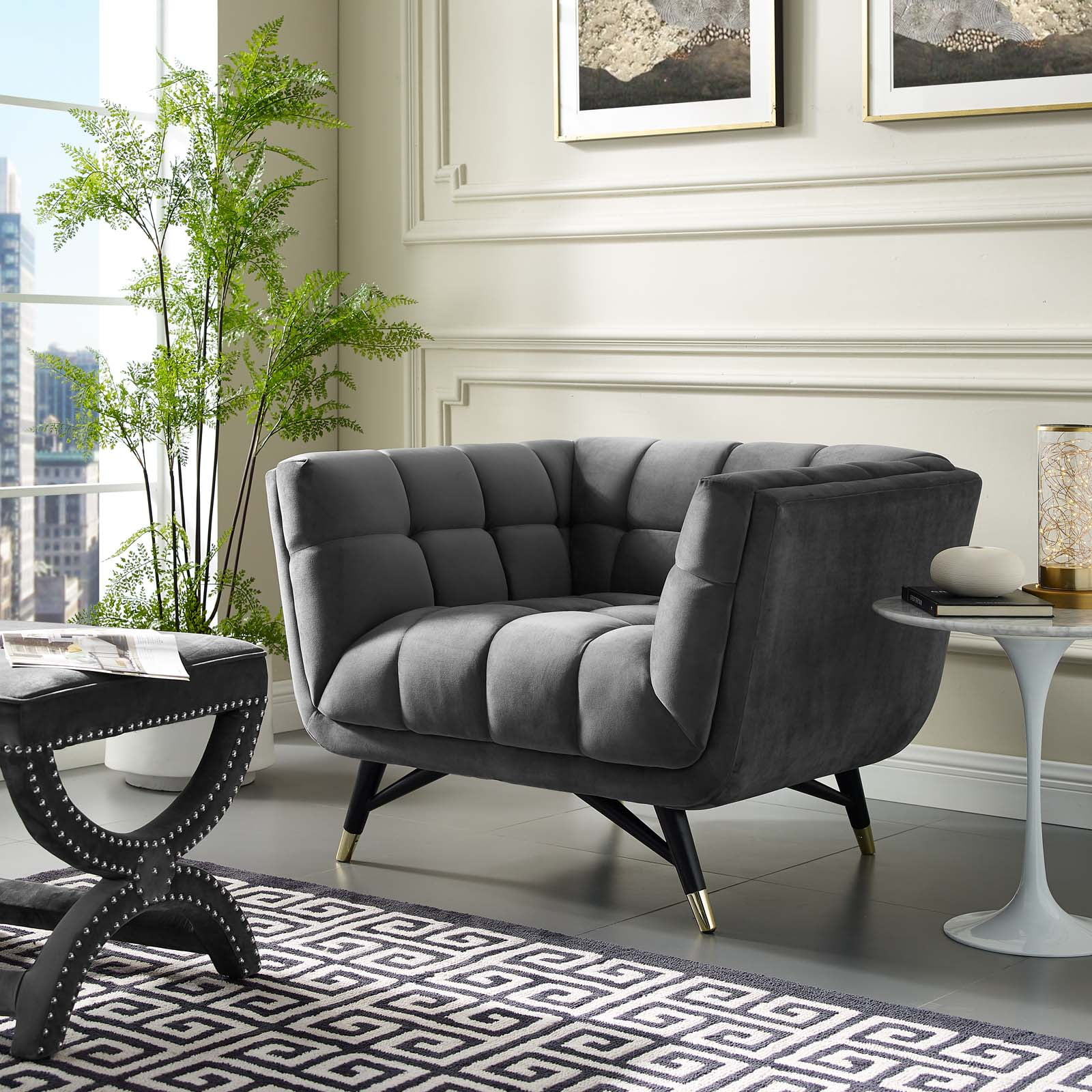 Modway Adept Performance Velvet Accent Armchair in Gray and Black