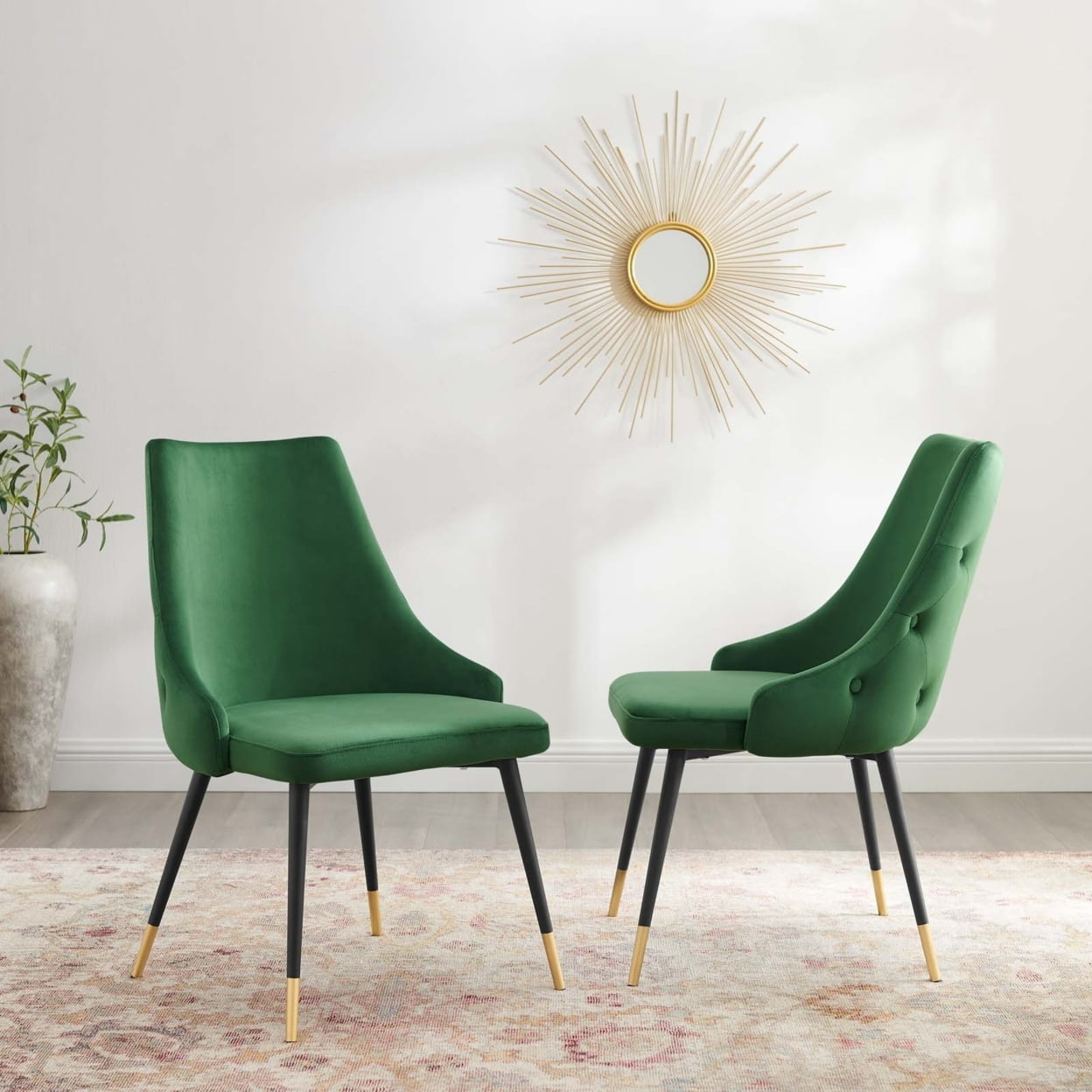 Modway Adorn Dining Side Chair Performance Velvet Set of 2 in Emerald